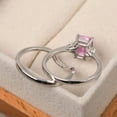 thumbnail image 3 of Emerald cut 4.70 carat pink sapphire engagement sets,sterling silver curve wedding band, 2 rings sets, 3 of 4
