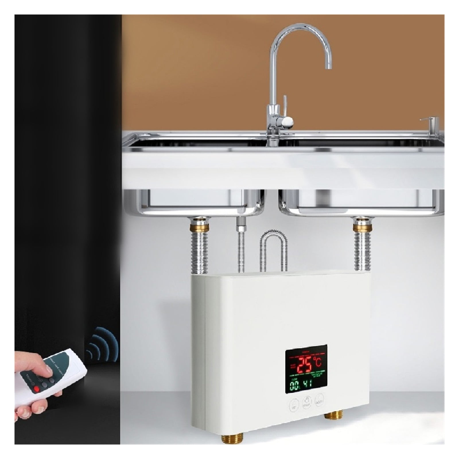 Instant Water Heater 3000W Bathroom Kitchen Wall Mounted Electric Water Heater LCD Temperature Display With Remote Control ,Safety Protections