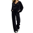 thumbnail image 2 of Gamivast Lounge Sets for Women Long Sleeve Velvet Cowl Neck Tops Wide Leg Elastic Waist Pants with Pockets Relaxed Fit Tracksuit Black XXXXXL, 2 of 5