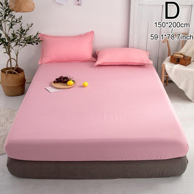 Fitted Sheet Solid Color Bed Sheets Single Double Queen Cover Bed Size W0V2