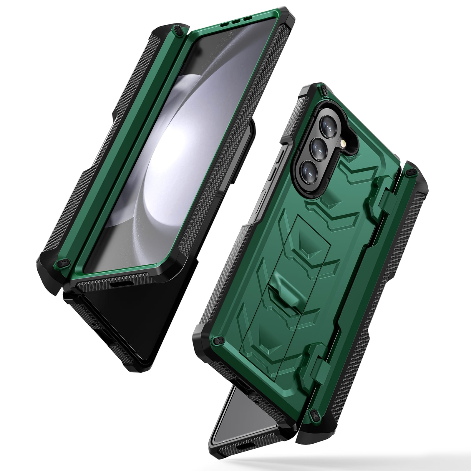 ELEHOLD Rugged Hybrid Case for Samsung Galaxy Z Fold 5 with Built-in Screen Protector Hidden Kickstand Pen Slot Heavy Duty Full Body Shockproof Case with Stylus Pen for Samsung Z Fold5 2023,Green