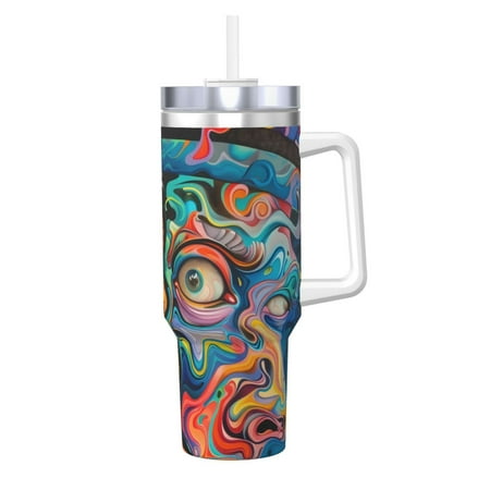 

Matuu Psychedelic Faces Colorful for 40OZ Ice Cup with Handle Durable Thermal Cups Keep Drinks Cold and Hot Insulated Car Mug with Lid
