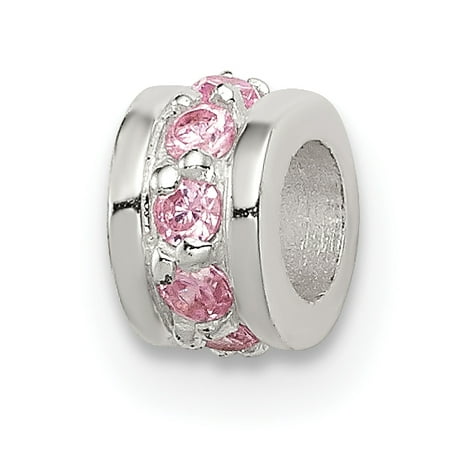 - 925 Sterling Silver Pink Cubic Zirconia Cz Spacer Enhancer Bead Stone Crystal Gifts For Women For Her