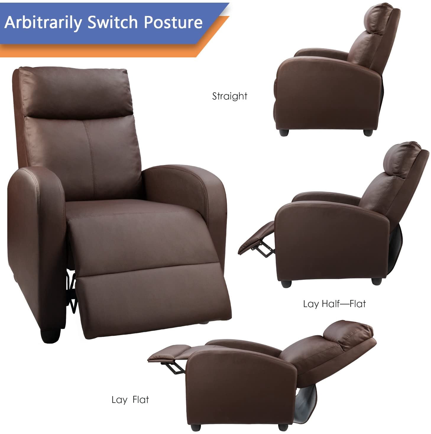 Vineego Home Theater Recliner with Massage, Faux Leather, Brown