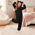 thumbnail image 5 of CUZIBR Kids Girls Bear Ear Onesie Fuzzy Hooded Pajama Jumpsuit Zip-Up Long Sleeve Lovely Nightwear,Black,10-11 Years, 5 of 6