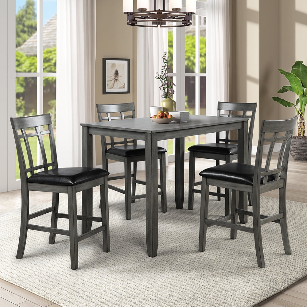 Kepooman 5 Pieces Vintage Counter-Height Dining Table Set, Antique Graywash Kepooman 5 Pieces Vintage Counter-Height Dining Table Set, Antique Graywash