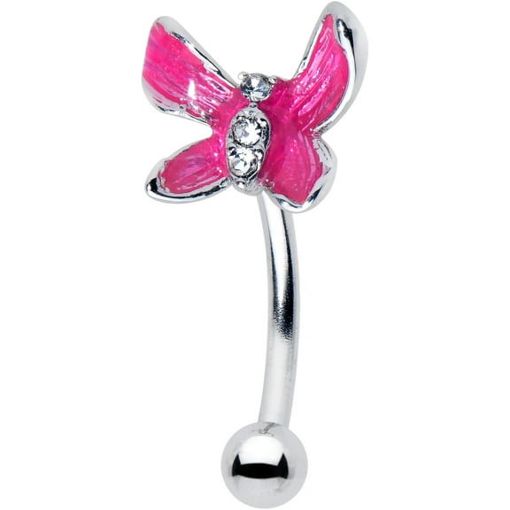 Body Candy 16G 316L Stainless Steel 8mm Eyebrow Jewelry Cartilage Conch Rook Chunky Butterfly Pink Eyebrow Ring 5/16”