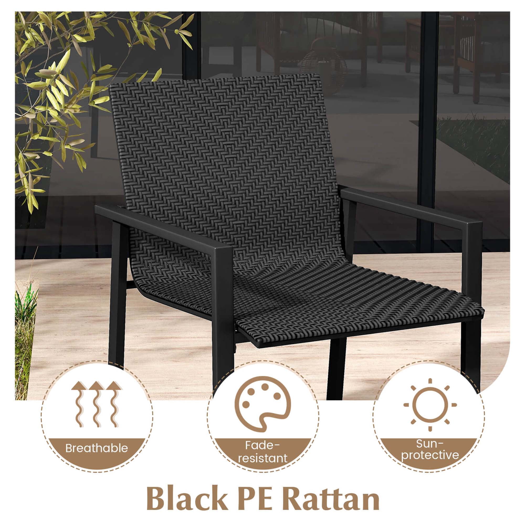Costway 4 PCS Outdoor Wicker Patio Furniture Set w/ Heavy-Duty Galvanized Metal Frame Black