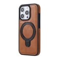 thumbnail image 4 of Magnetic for iPhone 15 Plus Case with Ring Holder Stand, Protective PU Leather Phone Case Grip Loop, Compatible with Mag-Safe, Built-in Kickstand Cover for iPhone 15 Plus Men Women, Brown, 4 of 10