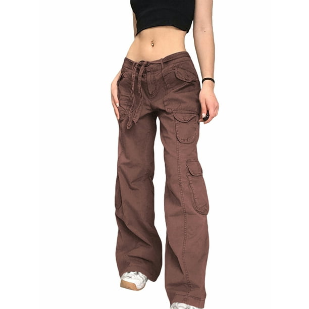 Sunisery Y2K Women's Baggy Cargo Denim Pants Low Waisted Wide Leg Pants ...