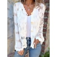 thumbnail image 5 of Cutout Embroidered V-Neck Button Long Sleeve Top, Hollow Half Sleeve Cardigan White M, 5 of 7