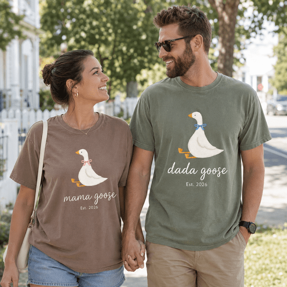Goose Couple Comfort Colors Shirt, Personalized Mama Goose Dada Goose Matching Tee, Cute New Parents Gift, Baby Announcement Outfit