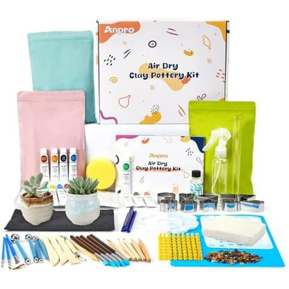 Air Dry Clay for Adults, Air-Dry Clay Starter Kit for Beginners Clay Kit, Includes Air-Dry Clay, 19 Clay Tools Kit, 12 Paints, 26 Letter DIY Clay Cutters, Varnish, Guide, Colored Rocks$$Art & Craft