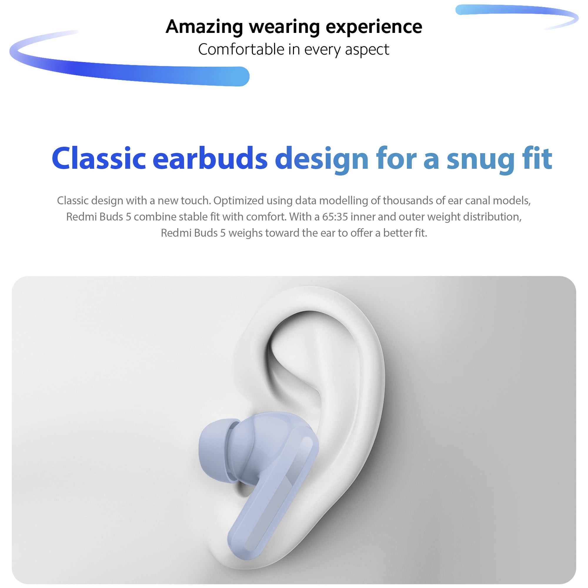 Xiaomi Redmi Buds 5 Sports Noise Canceling Bluetooth In-Ear Earbud with Charging Case, Blue