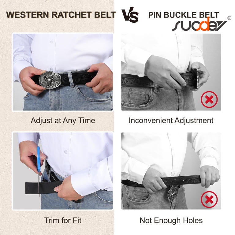 SUOSDEY Cowboy Ratchet Belt, Western Leather Automatic Buckle photo 5