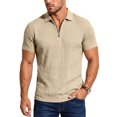 thumbnail image 3 of KLHDSF Men's Textured Knit Polo Shirts 1/4 Zipper Shirts Short Sleeve Casual Lightweight Golf Shirt Khaki XXXL, 3 of 7