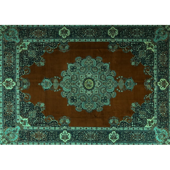 Ahgly Company Indoor Rectangle Persian Turquoise Blue Traditional Area Rugs, 8' x 10'