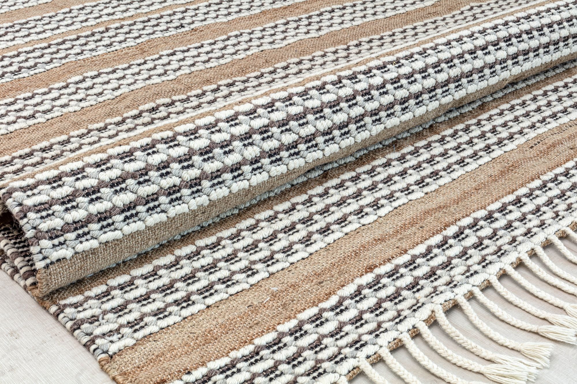 Rugs America Ribbon Refresh PI10A Textured/Stripe Farmhouse Brown Area Rug, 2’0”x3’0”