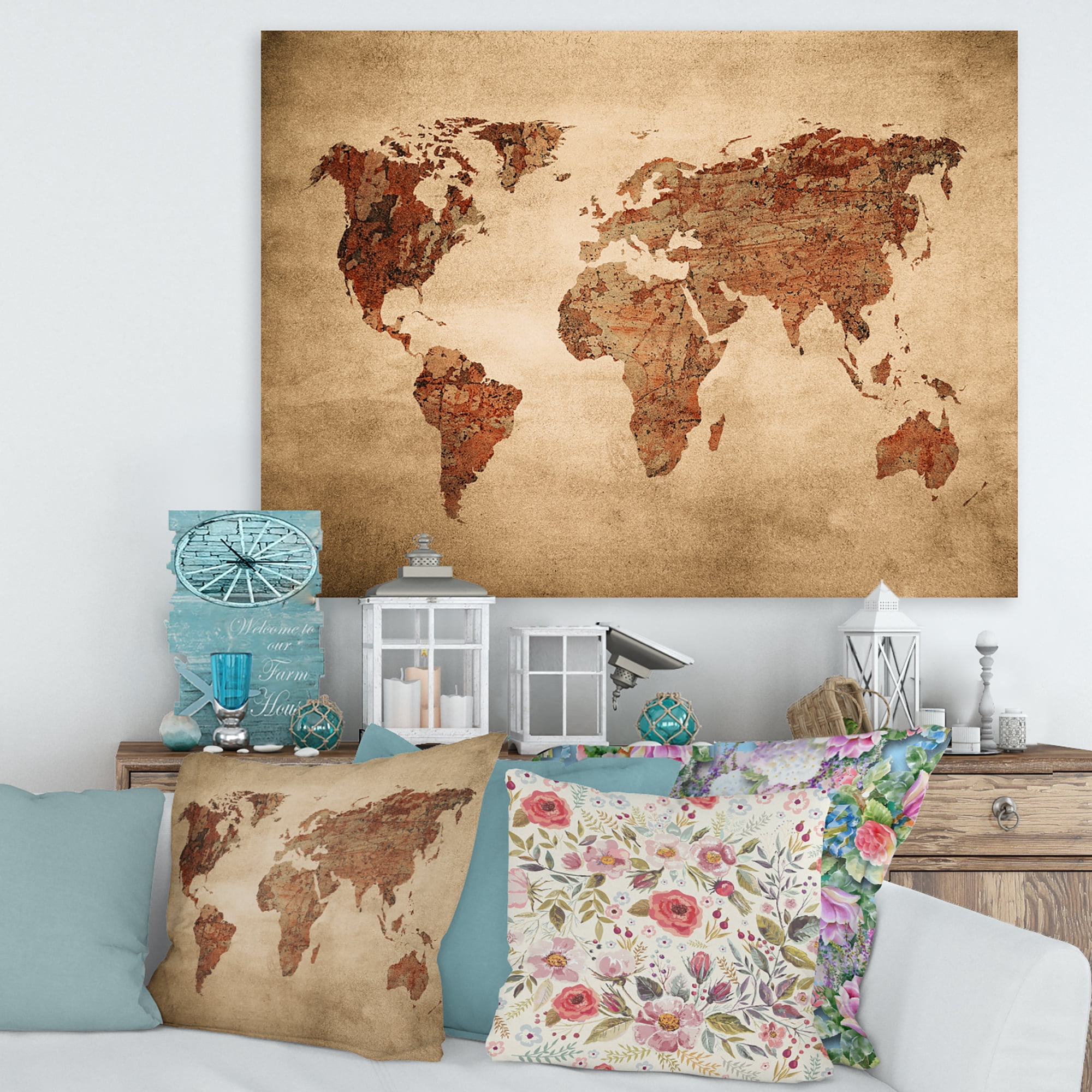 Designart ' Ancient World Map VII ' Vintage Canvas Wall Art Print