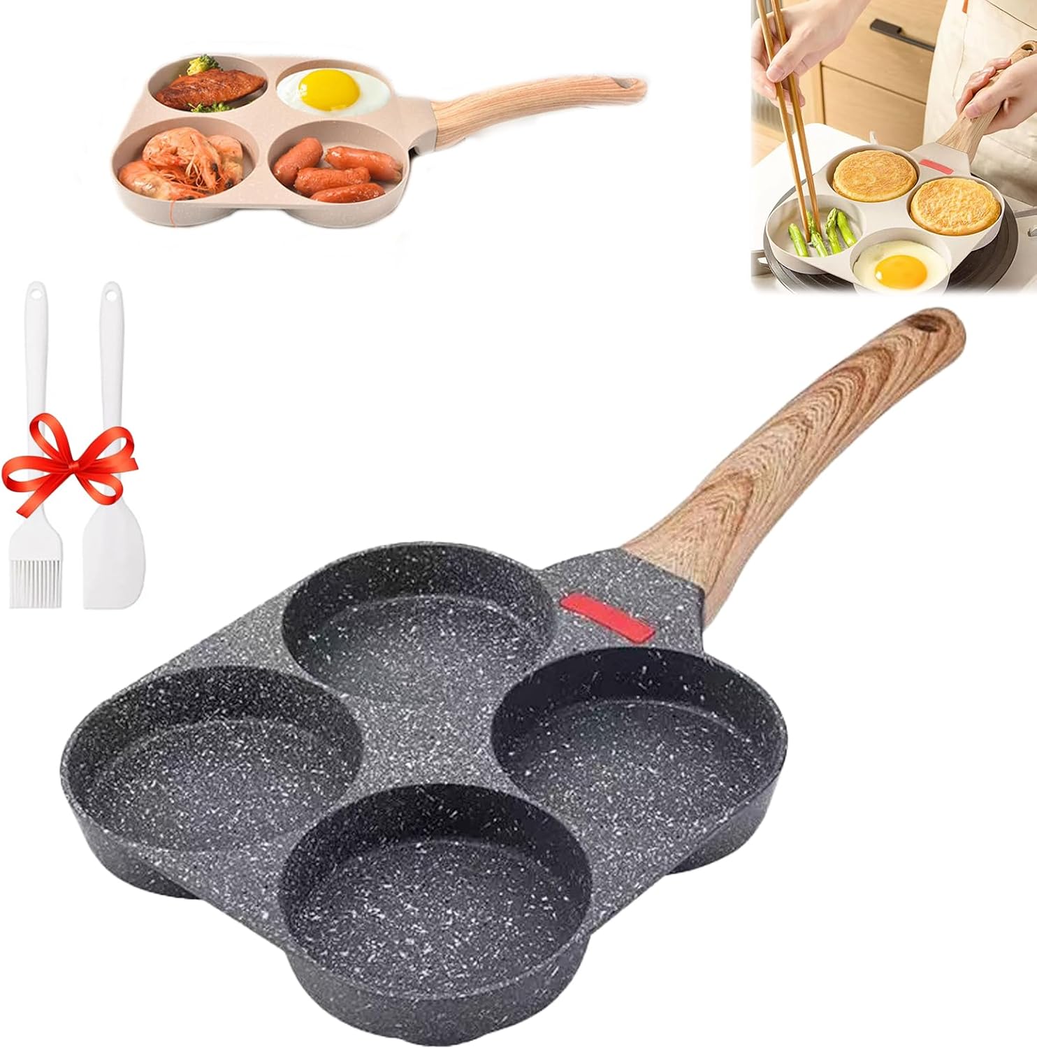 Diameleo Nonstick Aluminum Frying Pans with Wooden Handle, Black