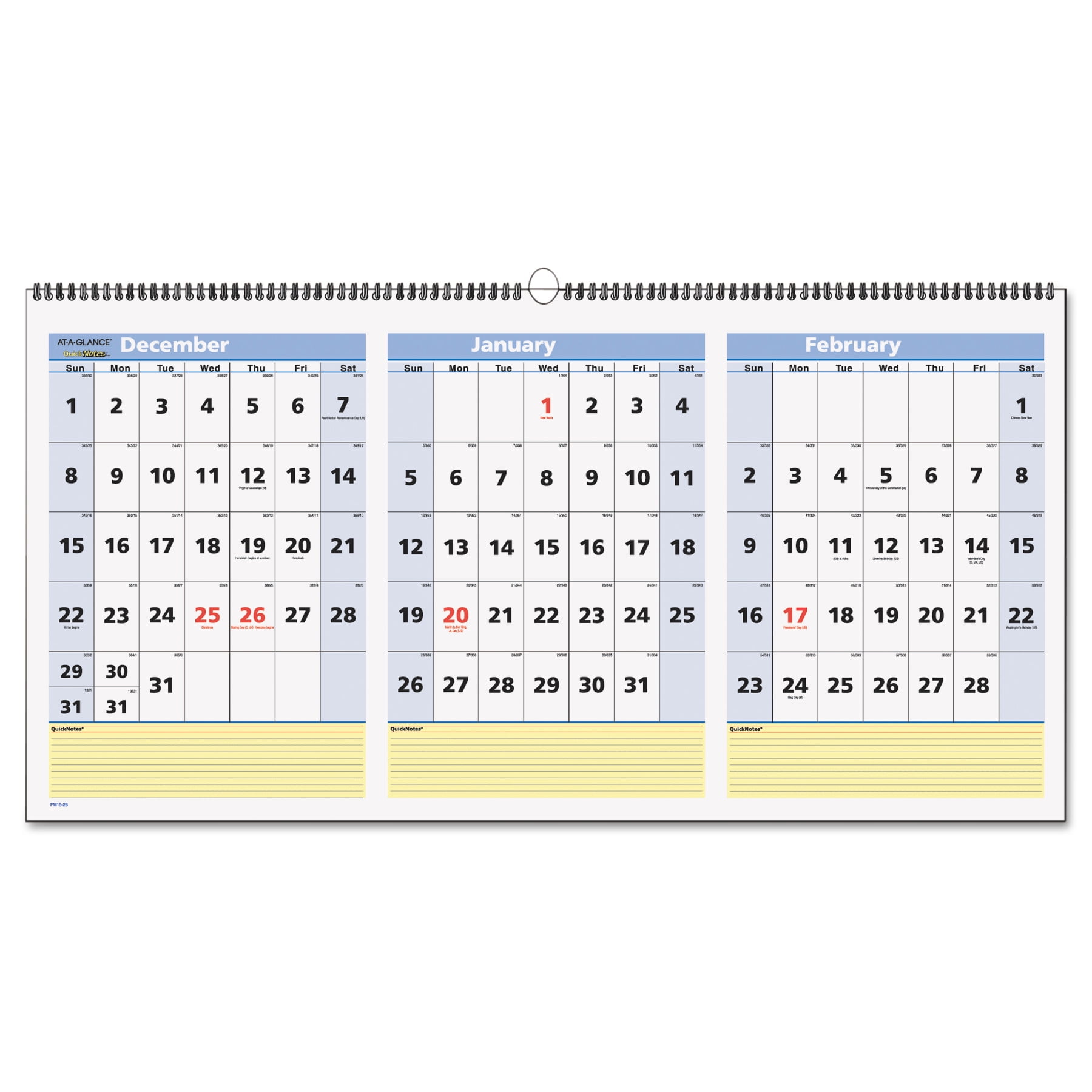 ATAGLANCE QuickNotes ThreeMonth Wall Calendar, Horizontal Format, 23