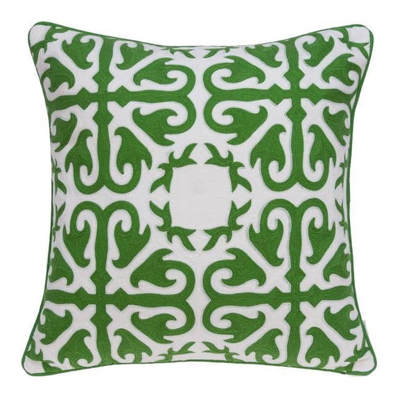 Parkland Collection PILA11021P Ceti Vert & Blanc Carré Traditionnel Housse de Coussin avec Insert en Poly - 20 x 20 x 7 Po.