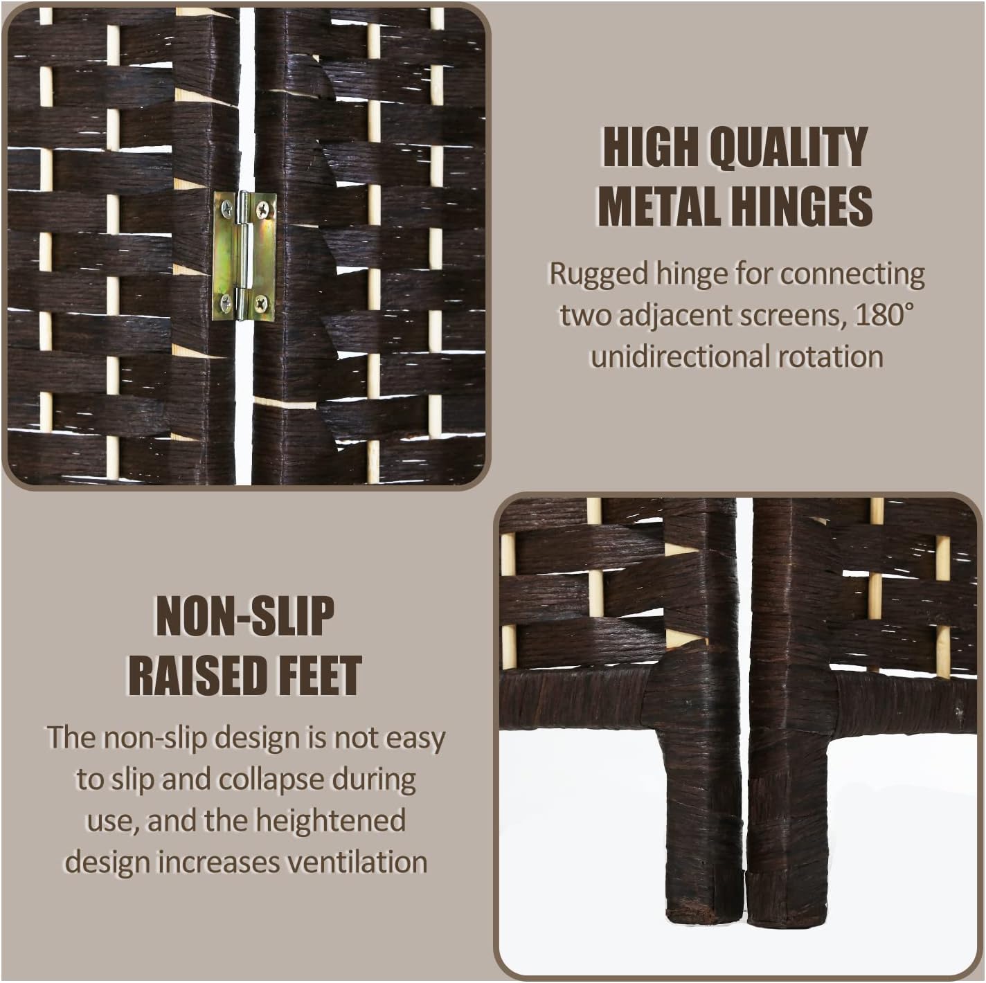 Dkelincs 6ft 4 Panel Wood Room Divider and Folding Privacy Screen with 2 Tier Display Shelves,Brown