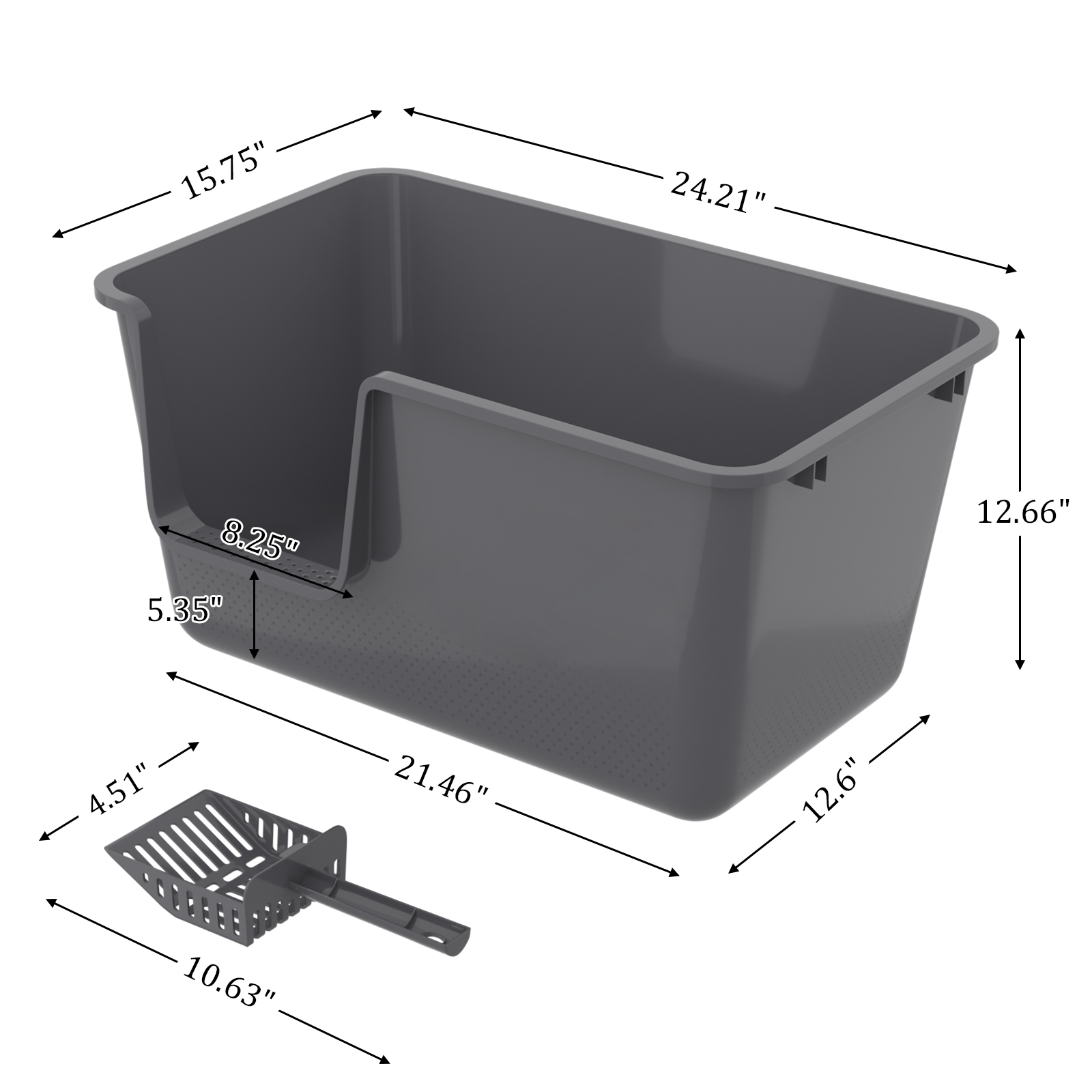 Yesdate Open Cat Litter Box, Large Standard Litter Box, Kitten Litter Potty Pan for Small & Large Cats, Easy to Clean, Low Entry, 4 Units, Grey