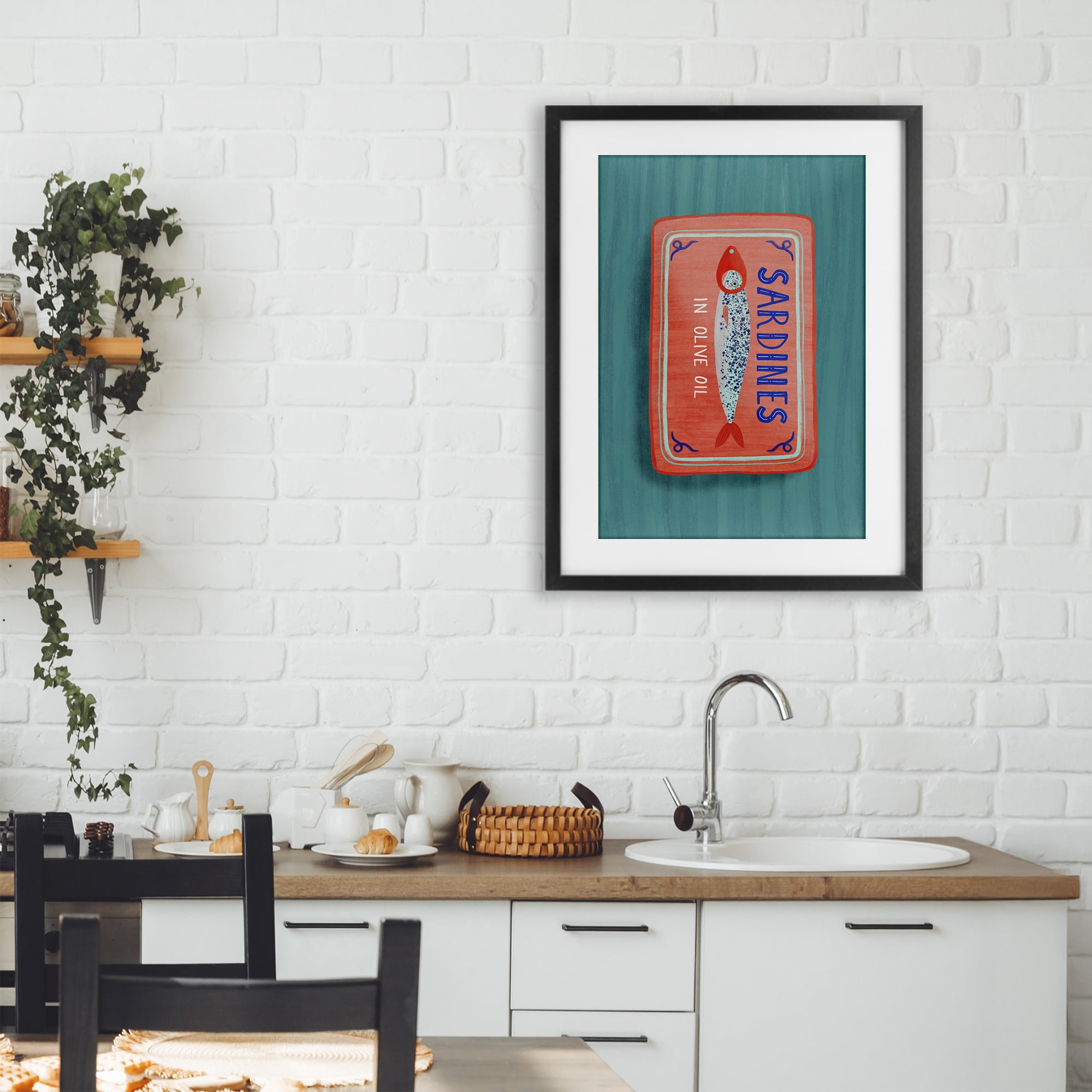Stupell Industries Sardines Olive Oil Seafood Black Framed Print Under Glass, design by Metka Hiti