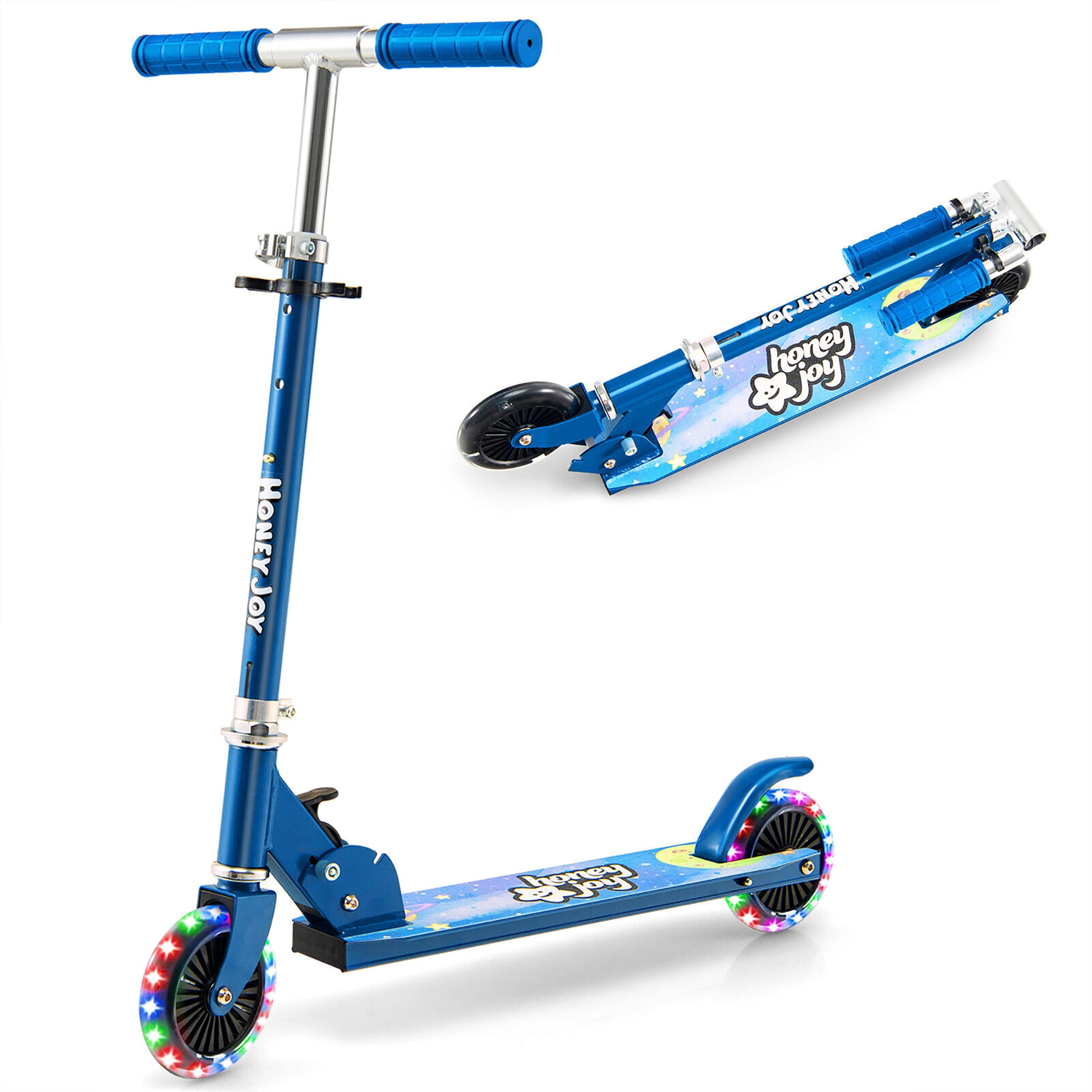 Gymax Folding Adjustable Height Kids Toy Kick Scooter Rear Brake 2 Flashing Wheels Blue