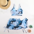 thumbnail image 6 of Girls 3 Piece Swimsuit Spaghetti Strap Criss Cross V Neck Tie Dye Print Halter Thong With Skirts Stretchy Bathing Suit (11-12Years, Dark Blue), 6 of 6