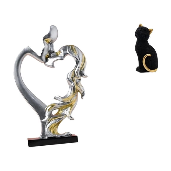 Elodie Kissing Couple Cat Figurine Collectible Statue Ornament for Bedroom Wedding Bookshelf Cabinet Home Decoration Resin Animal Sculpture Entrance Living R