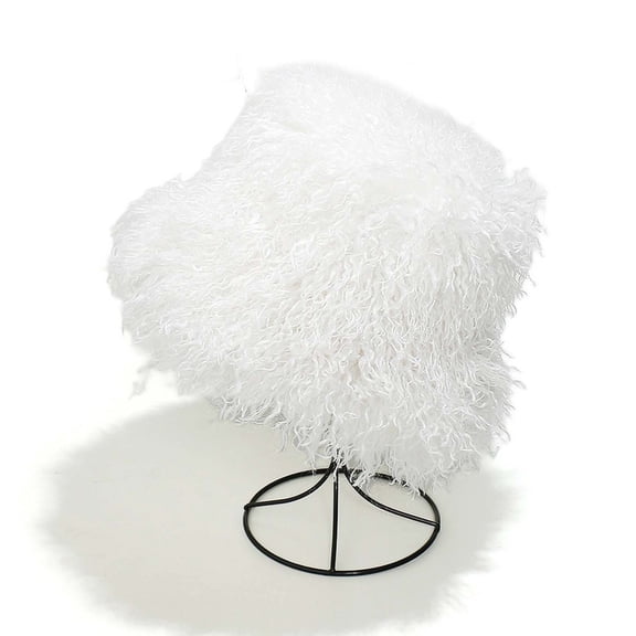 UTSJKR Fuzzy Bucket Hat for Women Winter Fluffy Furry Plush Knit Hats Soft Warm Wide Brim Fisherman Cap for Outdoor Travel White