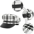 thumbnail image 3 of YooGuoGuo Women Plaid PU Brim Polyester Newsboy Cap Bakerboy Hat Flat Top Captain Sailor Hat, 3 of 9