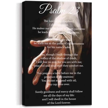 Jesus Canvas Wall Art Christian The Hand of God Wall Decor Psalm 23 Pictures Print Bible Poster Religion Christian Artwork for Church Prayer Room Decor Framed (Black (20L x 16W))