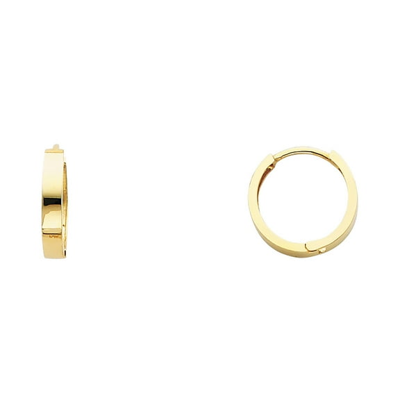 Plain Round Huggie Hoop Earrings Solid 14k Yellow Gold Square Tube Huggies Style Small 13 x 2.5 mm