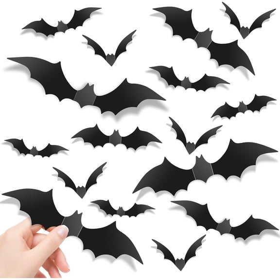 140Pcs Bats Halloween Decor, Realistic Scary & Cute Bat Stickers for Halloween Party Supplies, PVC 3D Bats Wall Decal for Halloween Decorations Indoor Home Bedroom Bathroom Door Window Office Kitchen