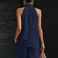thumbnail image 3 of Plain Lightweight Halter Sleeveless Tank Tops For Women Relaxed Fit Breathable V Neck Linen Shirts Vacation Daily Wear Navy L, 3 of 7