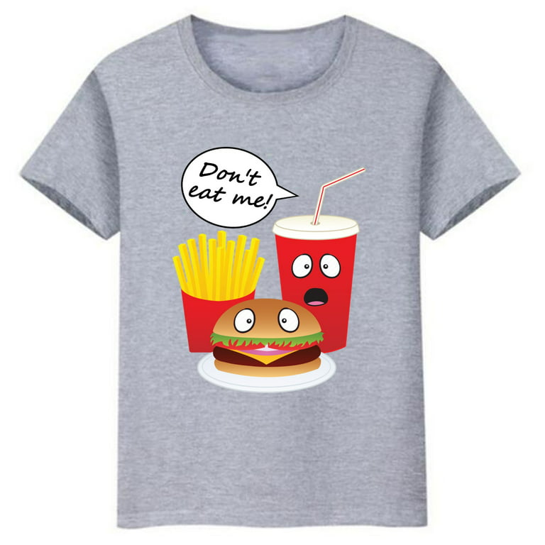 Don\'t Eat Me! Cartoon Kid Fast Printed Tees Neck Fries Cotton Family Adult T-Shirt Food Short Boy Suit Men for Women Sleeve Graphics Hamburger Coke Crew Girl