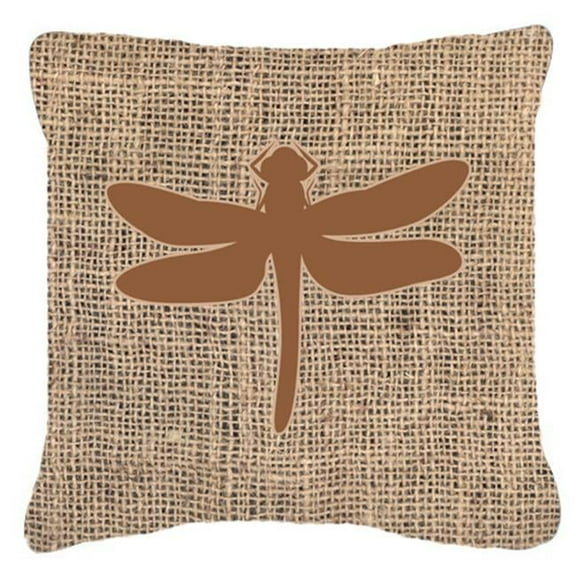 Carolines Treasures  Dragonfly Burlap And Brown Indoor & Outdoor Fabric Decorative Pillow - 18 x 18 in.