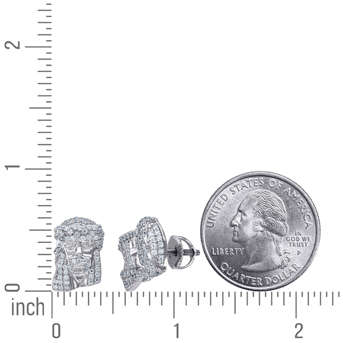 925 Sterling Silver Mens Cubic Zirconia Jesus Religious Stud Earrings Earring for Men - 4.0 Grams