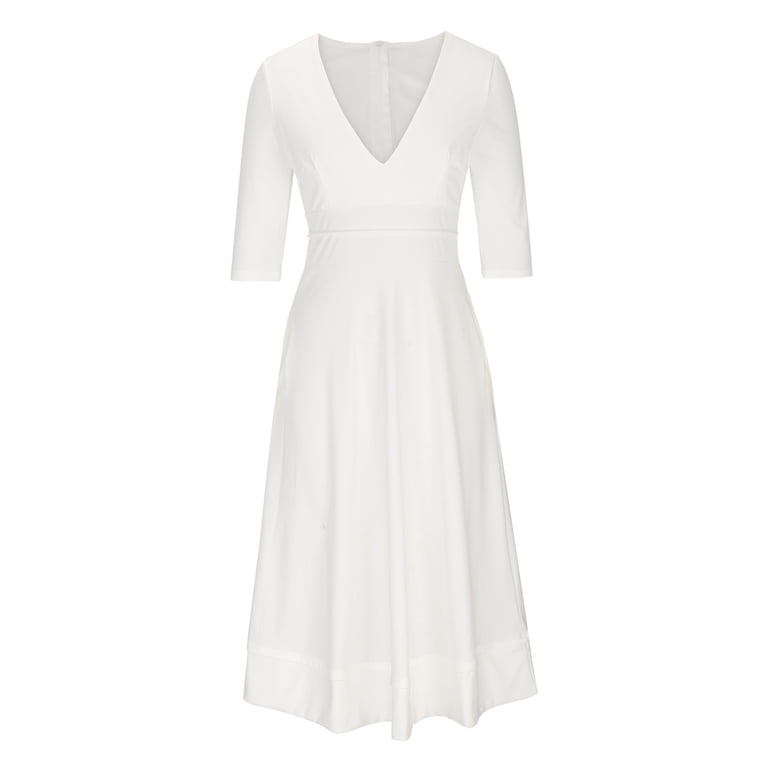 knee length dresses for ladies White V Neck Halter Sleeveless Midi Dress & Reviews - White - Dresses main image 1