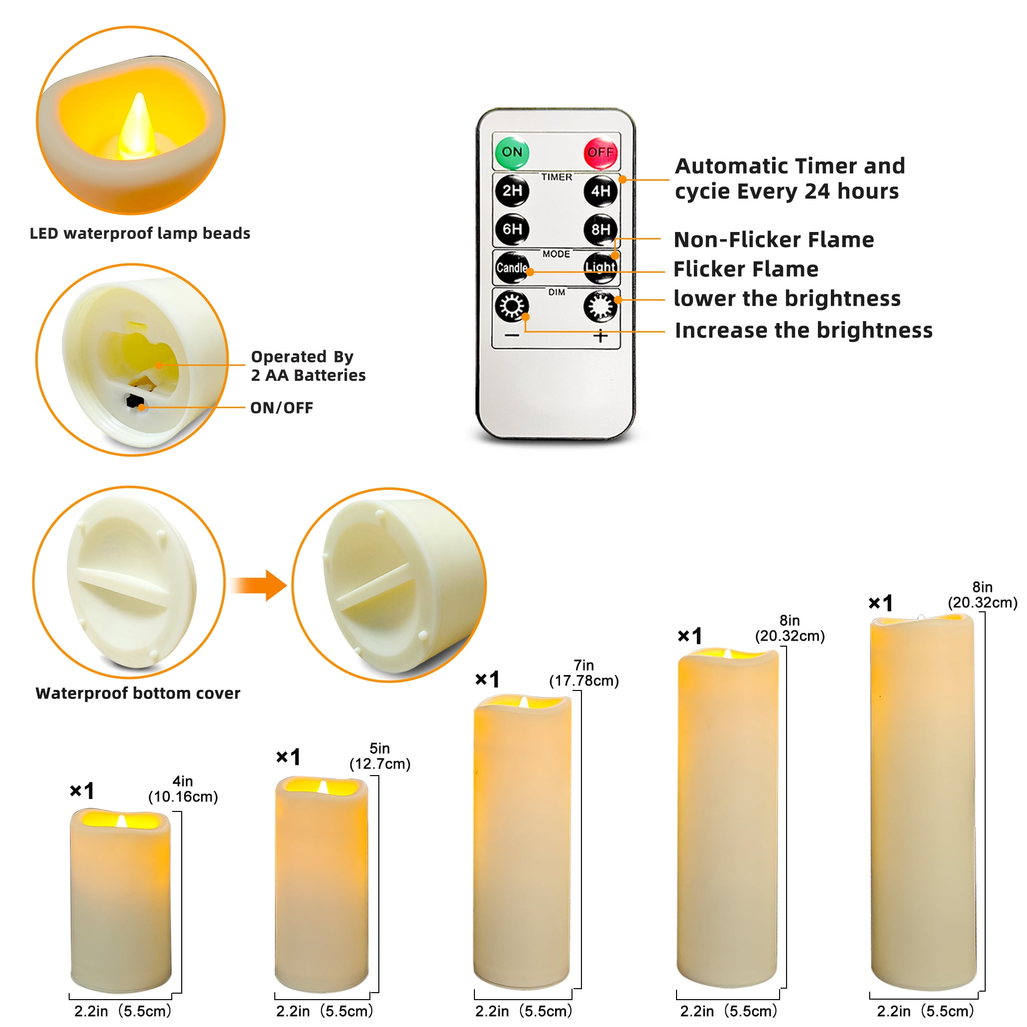 5 Pack LED Candles Flickering Flameless Candles with Remote Timer for Romantic Ambiance, Home Decor Mood Lighting Cozy Fall Decor Battery Operated Candles, Outdoor Waterproof