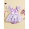 thumbnail image 3 of Biekopu Baby Girls Romper Dress, Sweet Fly Sleeve Flower Tie-up Tulle Bodysuit Summer Clothes, 3 of 9