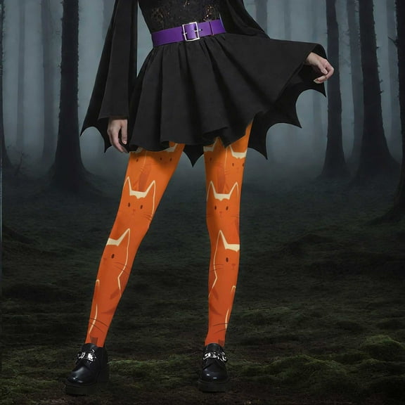 YOIAVAIOY High Waisted Leggings for Women Workout Running Tights No Front Through Yoga Pants Halloween Holiday Bottom Orange M