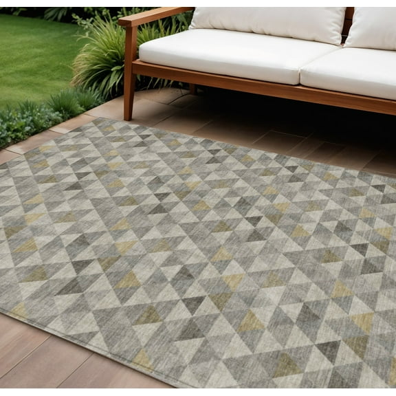 HomeRoots 578260 9 x 12 ft. Geometric Washable Indoor & Outdoor Rectangle Area Rug, Taupe, Beige & Tan