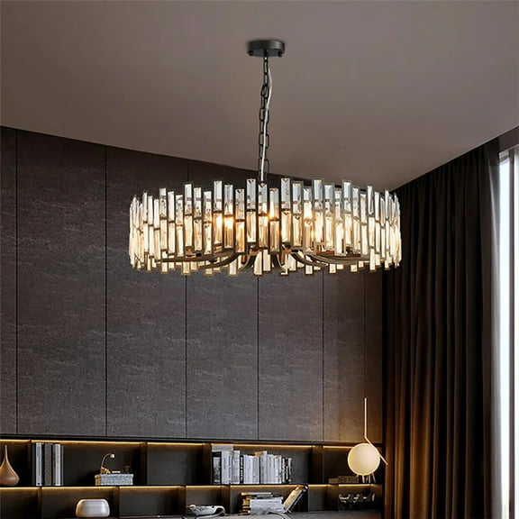 Homary Modern Geometric Crystal Chandelier 10-Light with Adjustable Chain in Black