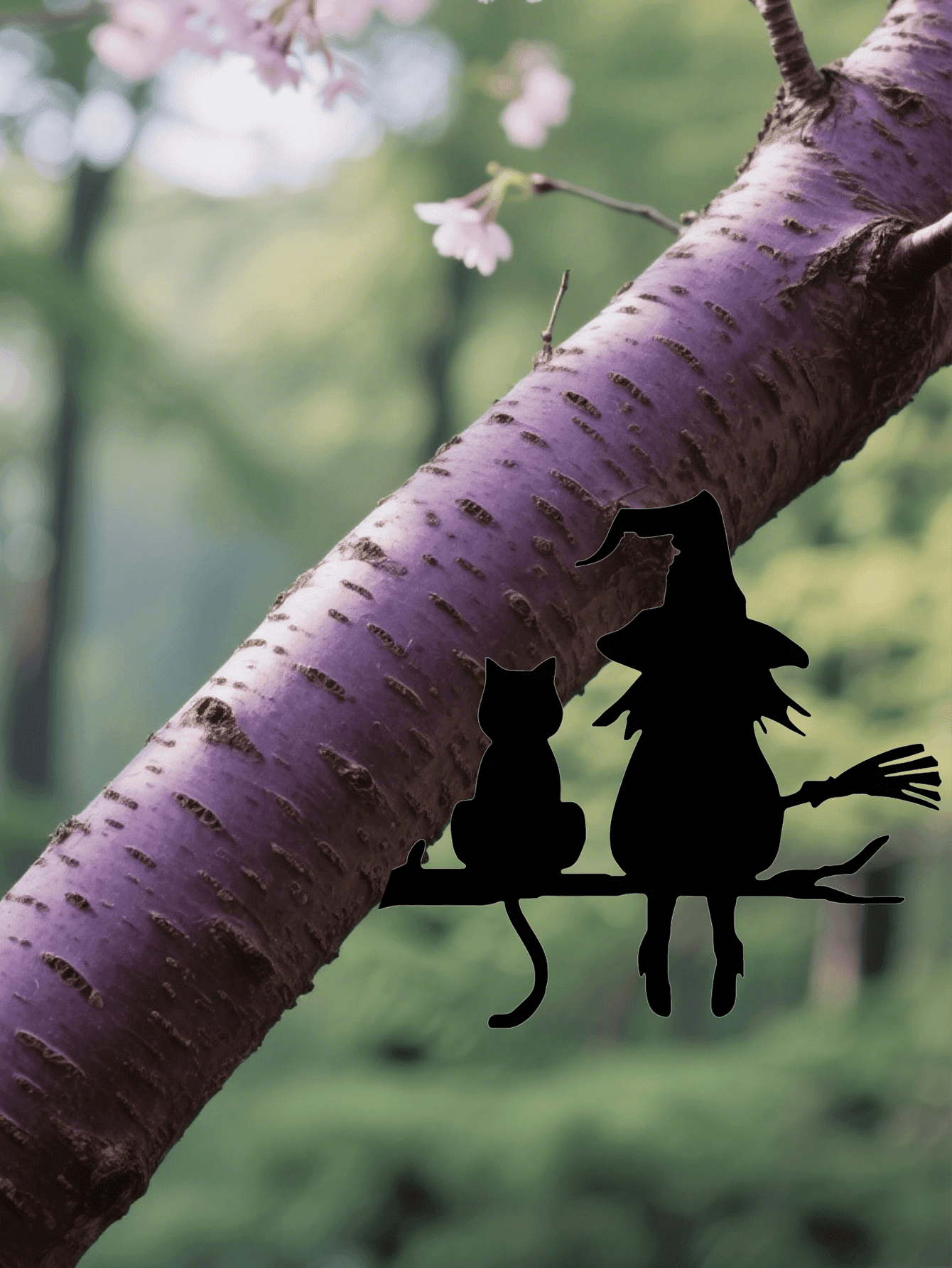 Funny Halloween Witch and Black Cat Metal Wall Art, Broom Silhouette Iron Decorative Plaque, Wall Hanging Ornament for Home Living Room Bedroom & Outdoor Patio