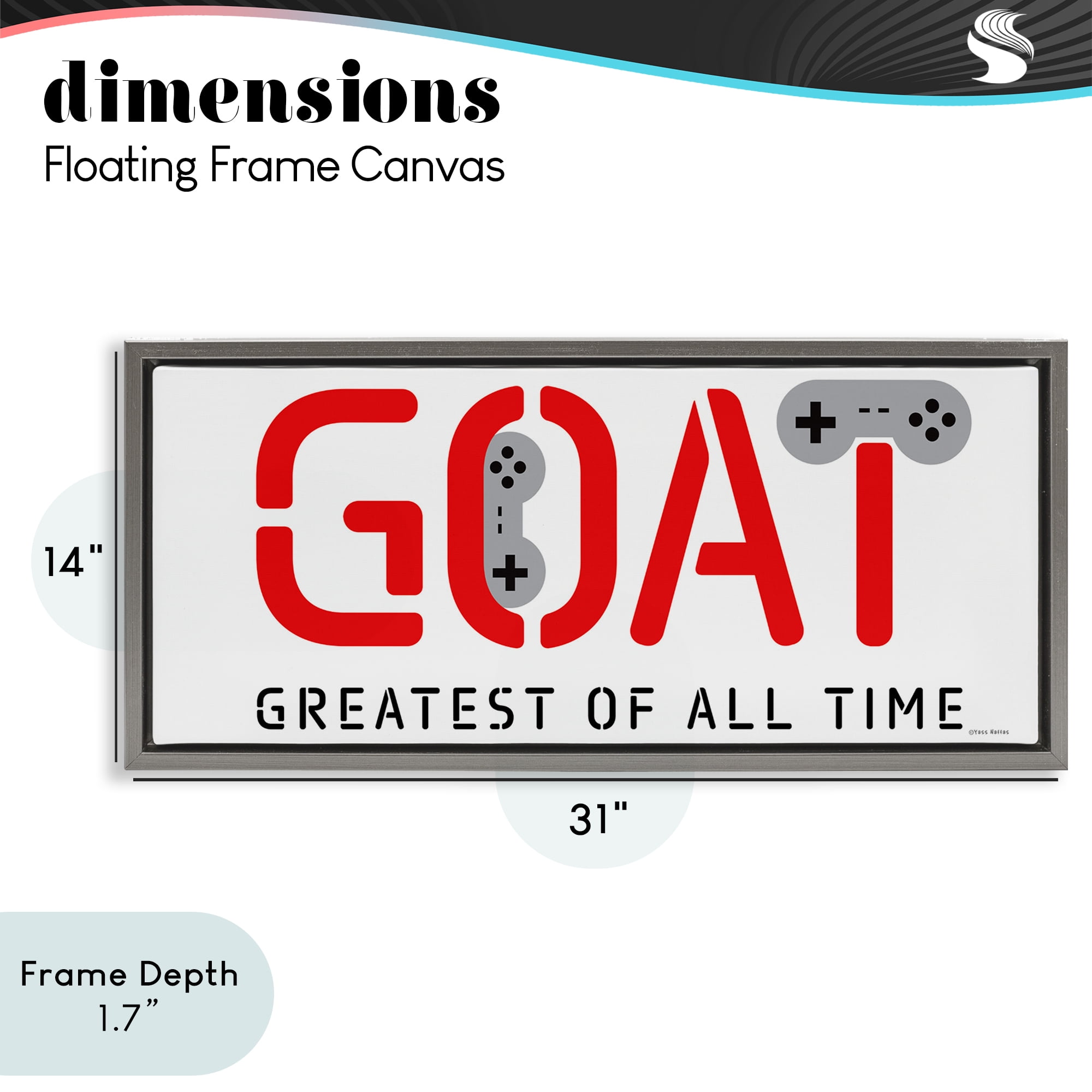 Stupell Industries The GOAT Gamer Gray Framed Floater Canvas Wall Art, design by Yass Naffas Designs