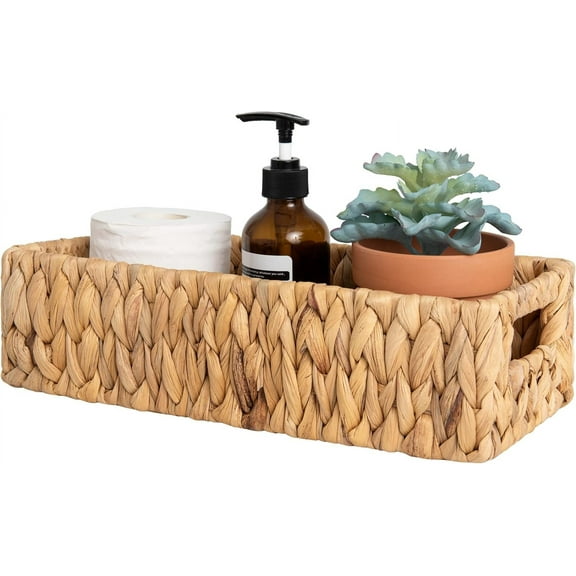 StorageWorks Water Hyacinth Basket for Toilet Paper, Wicker Baskets for Storage with Built-in Handles, 14 ¼"L x 6 ½"W x 3 ¾"H